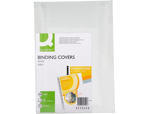 Capa de encadernacao q-connect cartao din a4 branca brilhante 250 gr caixa de 100 unidades , Q-connect , 63451 , 5705831004986